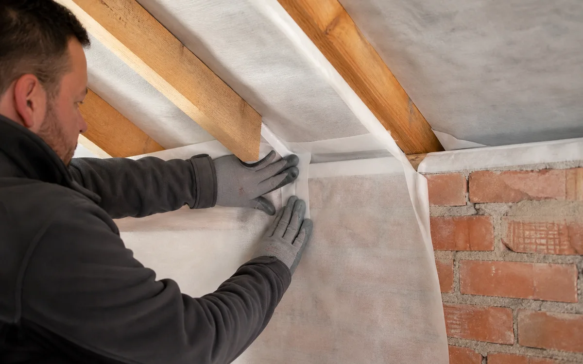 Membrane sous rampants près de Béthune Pose soignée d’une membrane d’étanchéité à l’air sous rampants dans une maison de Béthune
